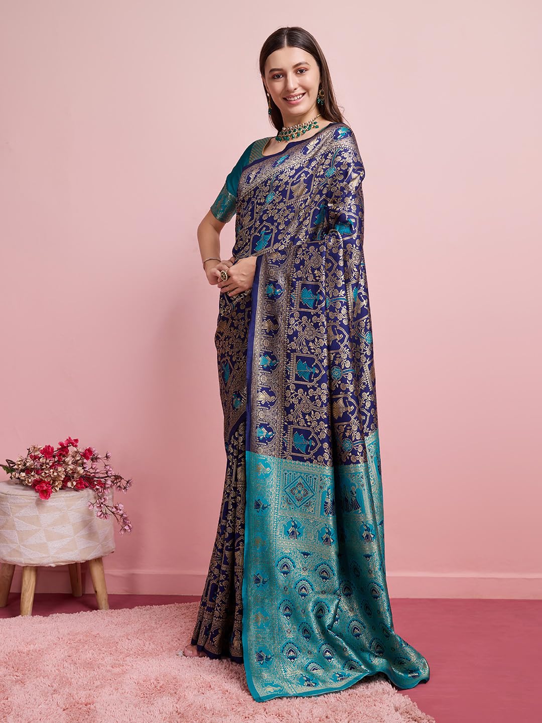 Traditional Banarasi Style Saree with Elegant Gold Weaving