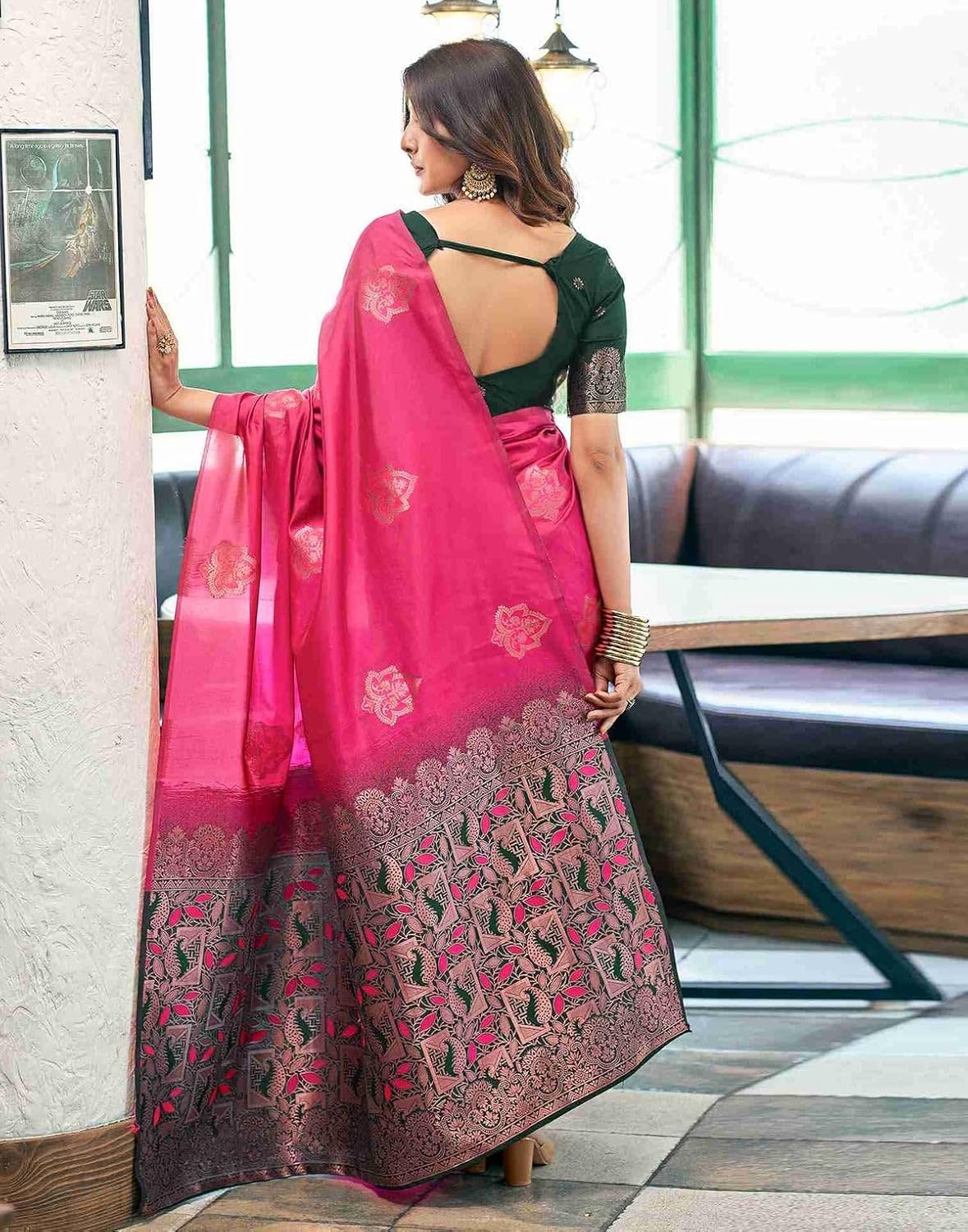 D.pink jacquard kanjeevaram saree with heavy pallu