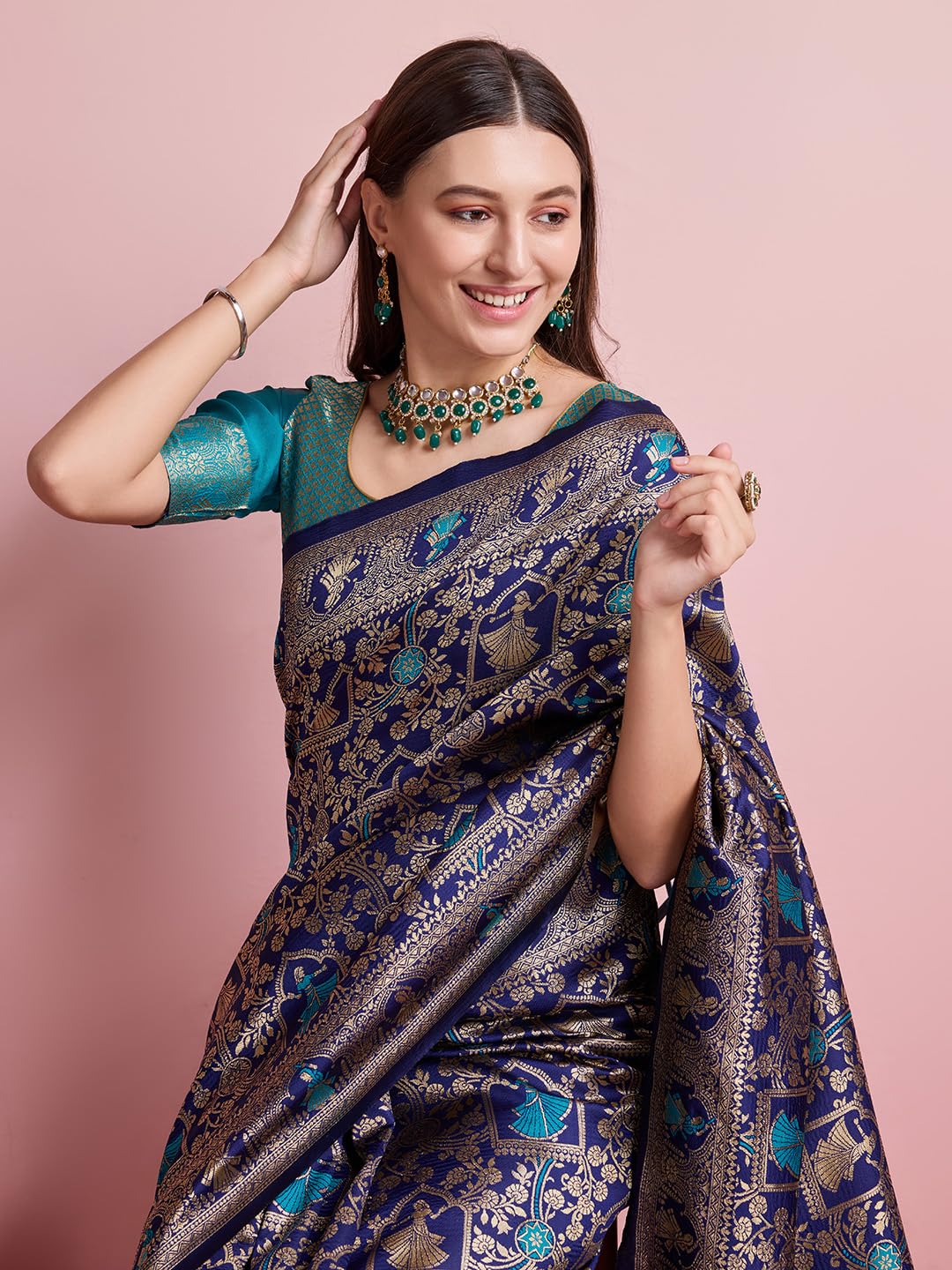 Traditional Banarasi Style Saree with Elegant Gold Weaving