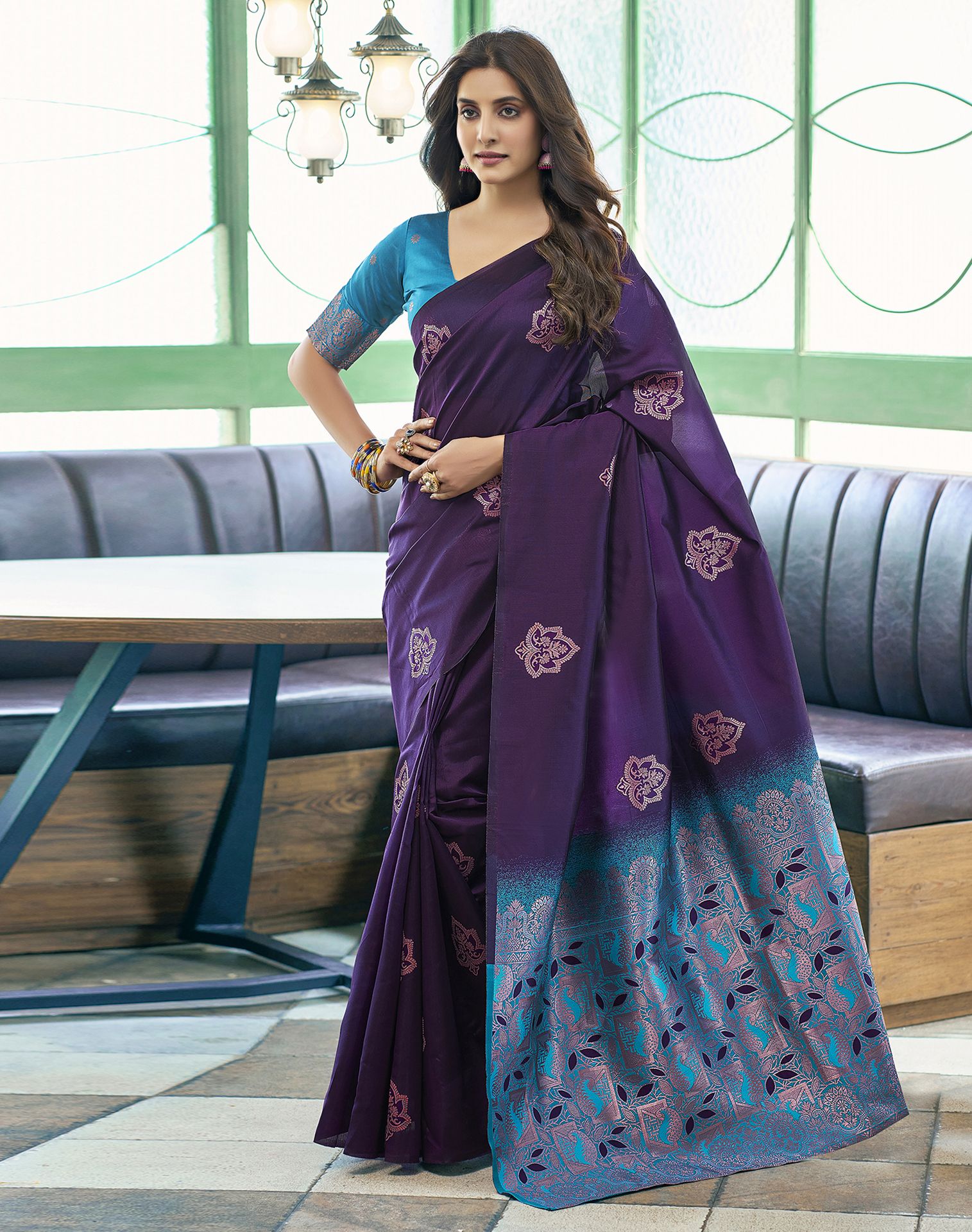 purple kanjeevaram silk jacquard saree with rich pallu