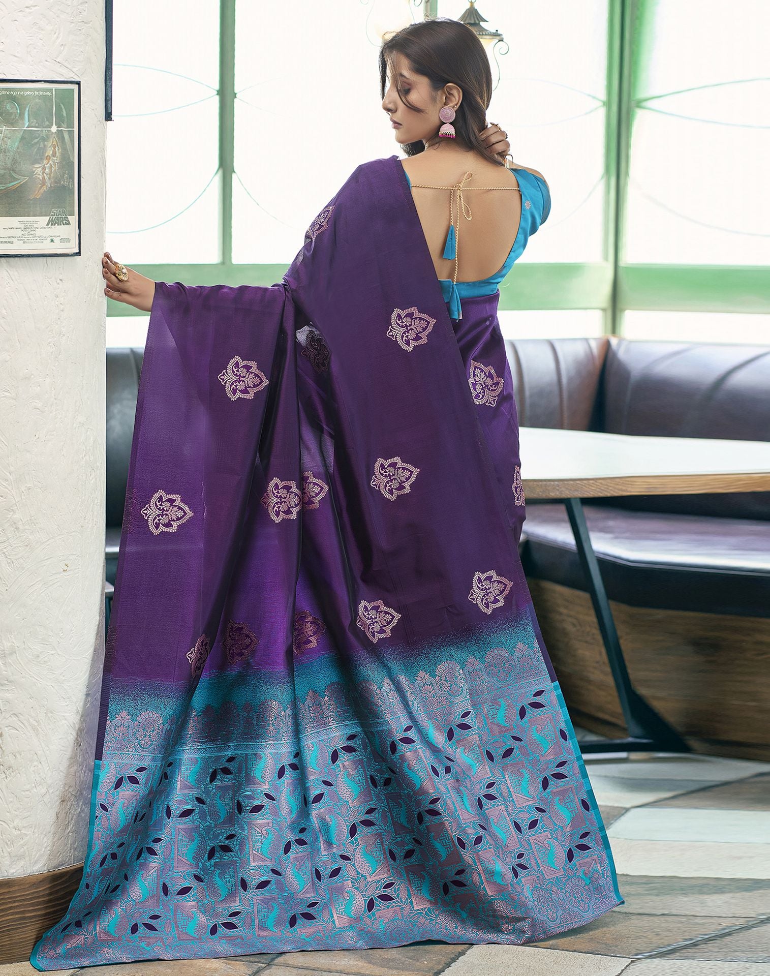 purple kanjeevaram silk jacquard saree with rich pallu