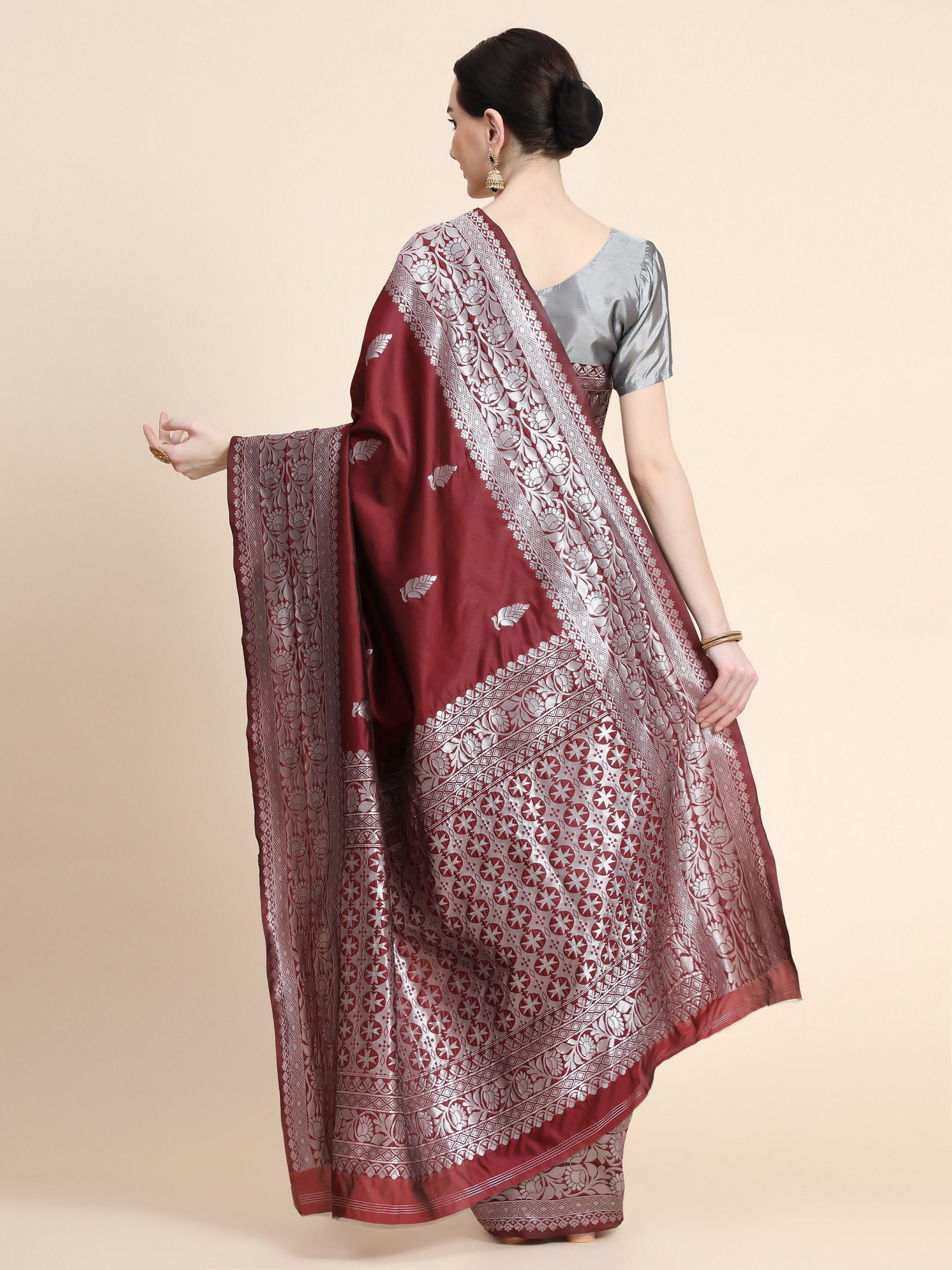 kanjeevaram maroon jkacquard saree