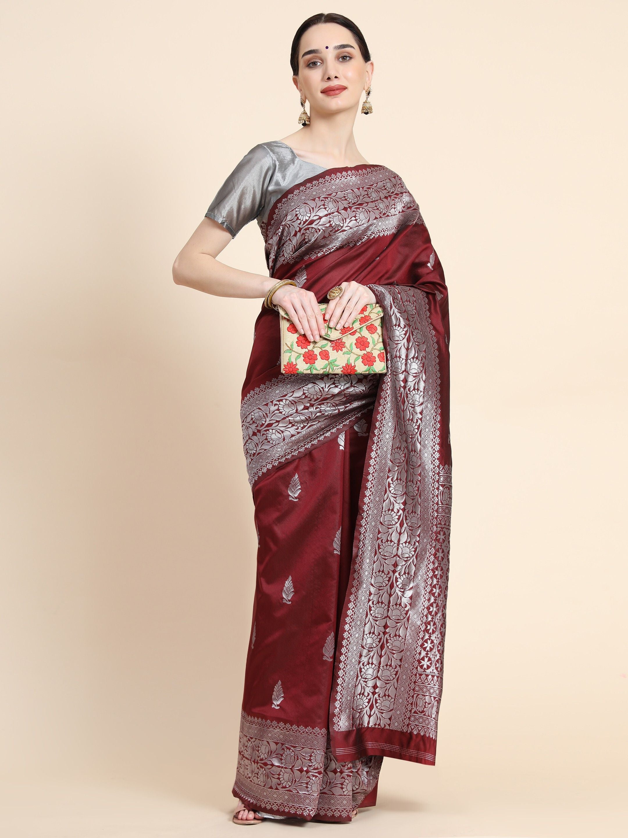 kanjeevaram maroon jkacquard saree